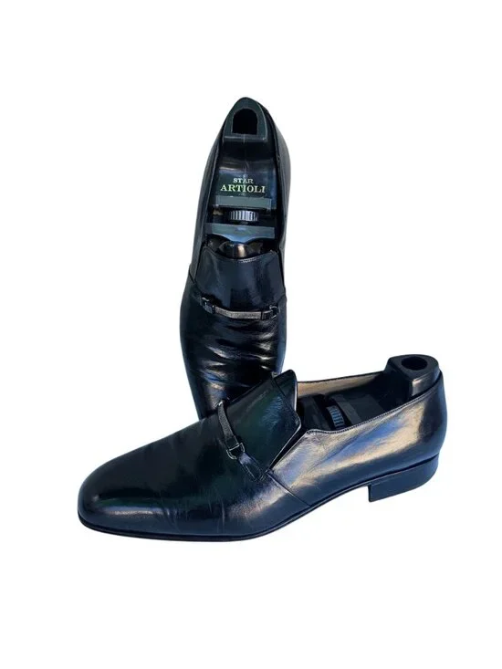 Star Artioli Vintage Handmade Italy Black Leather Horsebit Mens Loafers 9D - Picture 11 of 15